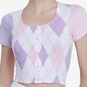 Sweet Society Pink & Purple Pastel Argyle Crop Top - Hot Topic NWOT